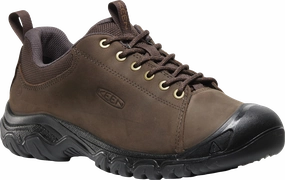 Quarter turn view Men's KEEN Footwear style name Targhee IV Oxford in color JAVA/BLK. Sku: 1031648