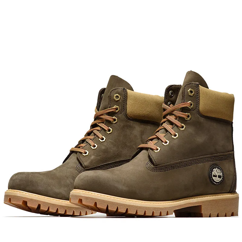Timberland Premium 6" Lace Up Waterproof Boot - Dark Brown/Nubuck Olive Thick sole Cozy And Warm