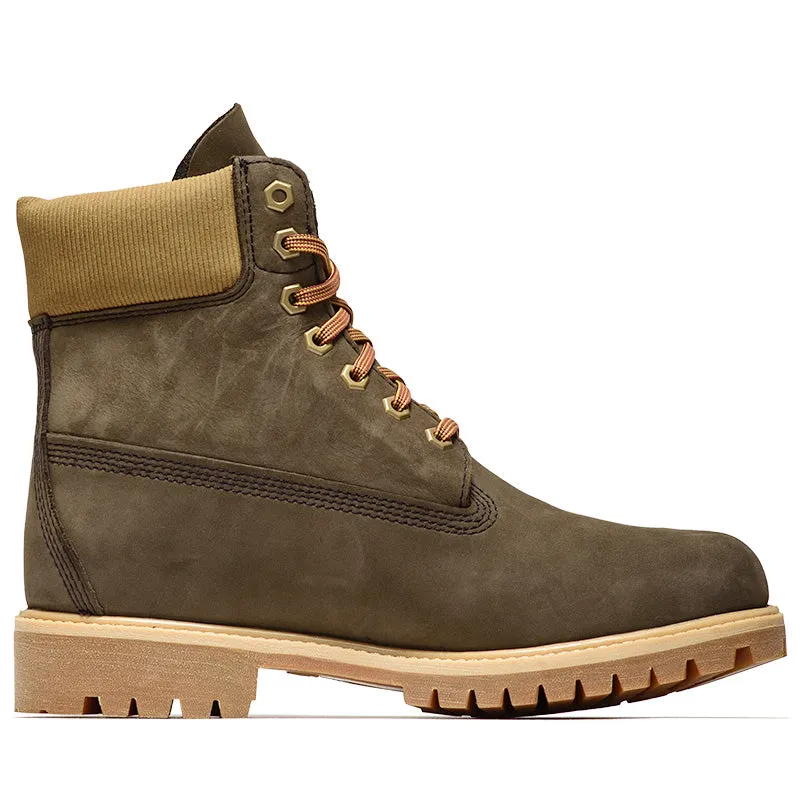 Timberland Premium 6" Lace Up Waterproof Boot - Dark Brown/Nubuck Olive Waterproof Work Commute
