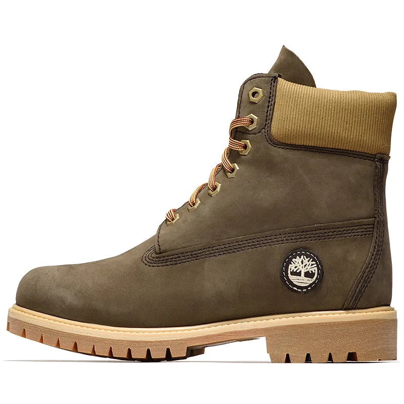 Construction Ready Timberland Premium 6" Lace Up Waterproof Boot - Dark Brown/Nubuck Olive