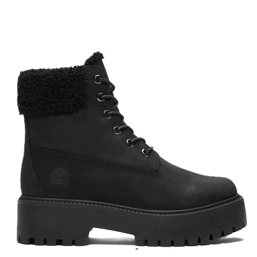 Mesh Lining Timberland Women's Stone Street Mid Warm Lined Waterproof Boot in Black Nubuck Lace   Up Style