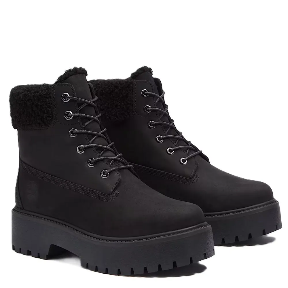 Shock Absorbing Comfort Seeker Light support All Weather Profile Timberland Women's Stone Street Mid Warm Lined Waterproof Boot in Black Nubuck