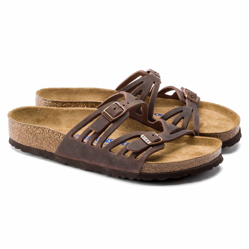 BIRKENSTOCK GRANADA SOFT FOOTBED SANDAL - HABANA OILED LEATHER Slim Profile