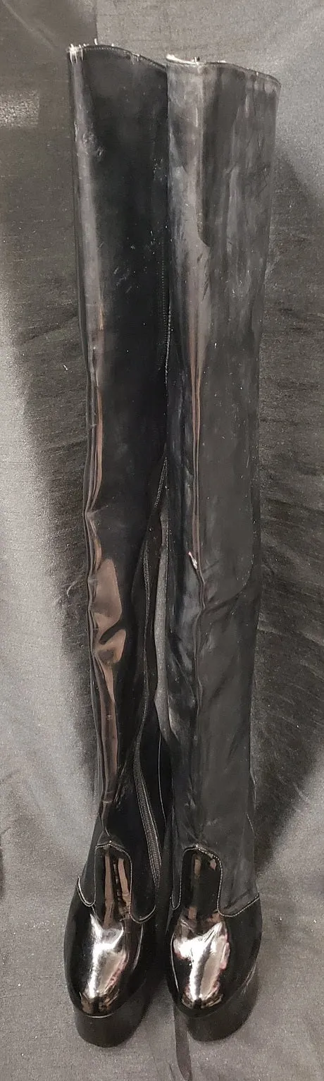 7" Alexandria -- Women's Thigh High Platform Dress Boot -- Black Patent Comfort Lining Remote Hiking