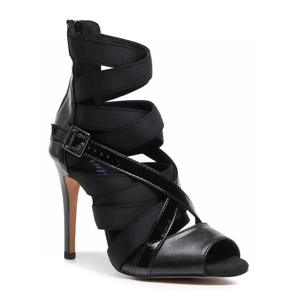 Wide Step Stay Strapped - Black Vegan Leather - Street Sole