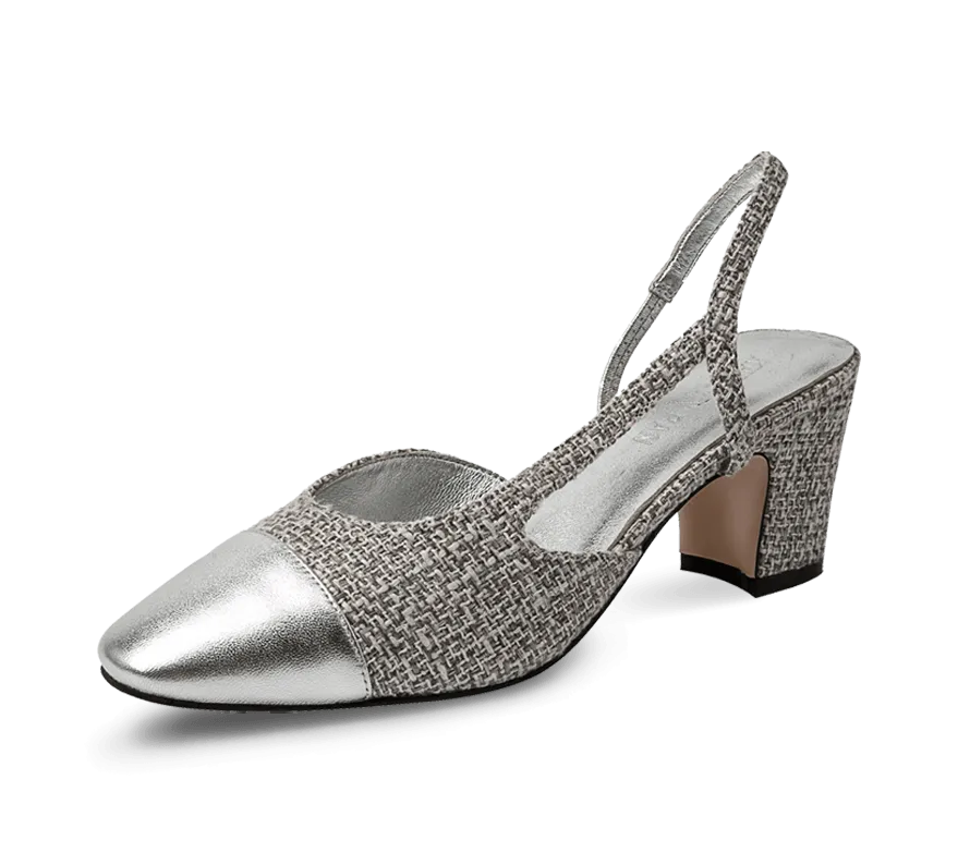 Evening Booties Youth Glow Two Tone Silver Toe Block Heel Slingback Sandals