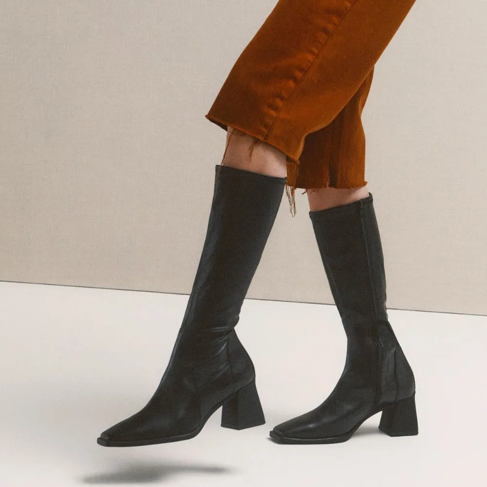 Grippy Outsole Mountain Climber Silent Step Vagabond Women's Hedda Tall Boots in Black Leather/Comb Chill Shield