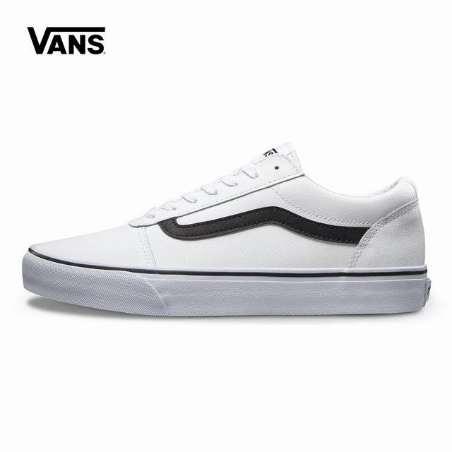 Vans Men's White Active Ward Low-top Skateboarding Shoes Leather Touch
