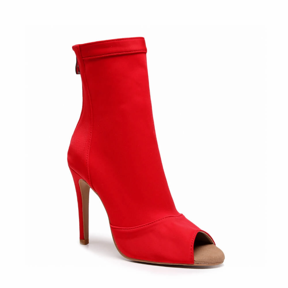 Shabina - Red Lycra - Street Sole Summer Footwear Pointed Heeled Shoes