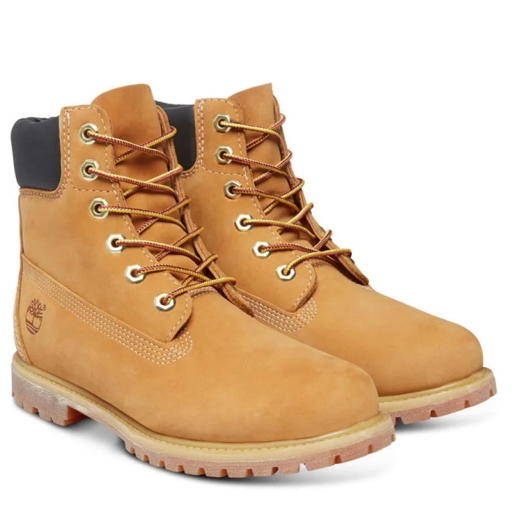 Pull-on style Timberland Women's Icon 6 Inch Premium Waterproof Boot in Wheat Nubuck Wind Resistant