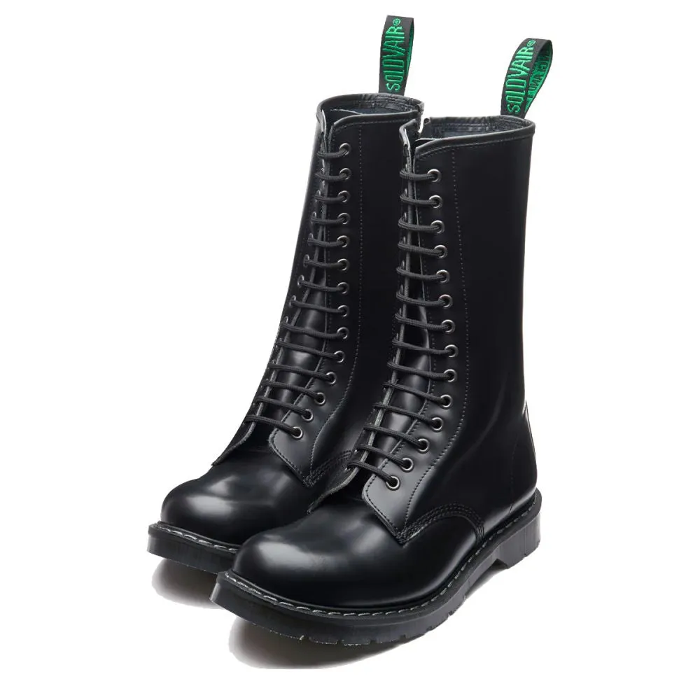 Ventilated Zip Closure Solovair 14 Eye Zip Platform Derby Boot in Black Hi-Shine